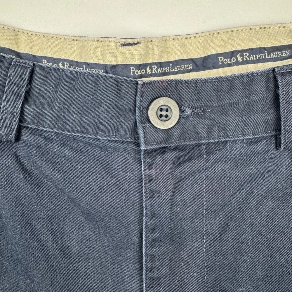 Vintage Polo Ralph Lauren Chinos 33x30 Cotton Navy Blue Pleated Relaxed USA Made
